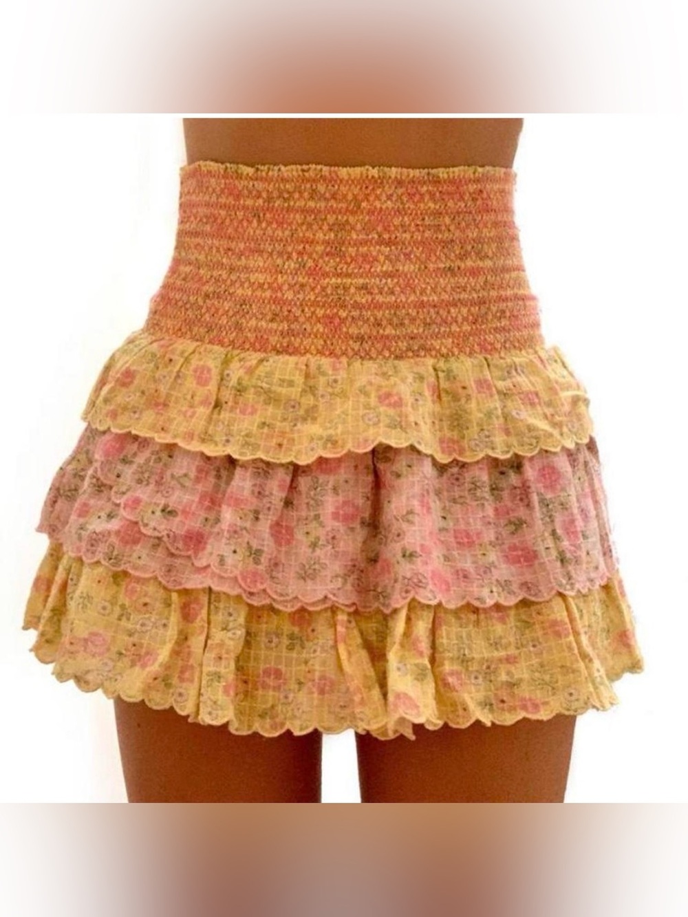 LoveShackFancy Daffodil Ruffle Chateau Rose Skirt . Size S